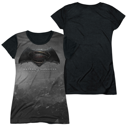 Batman v Superman Logo City - Juniors Black Back T-Shirt Style001