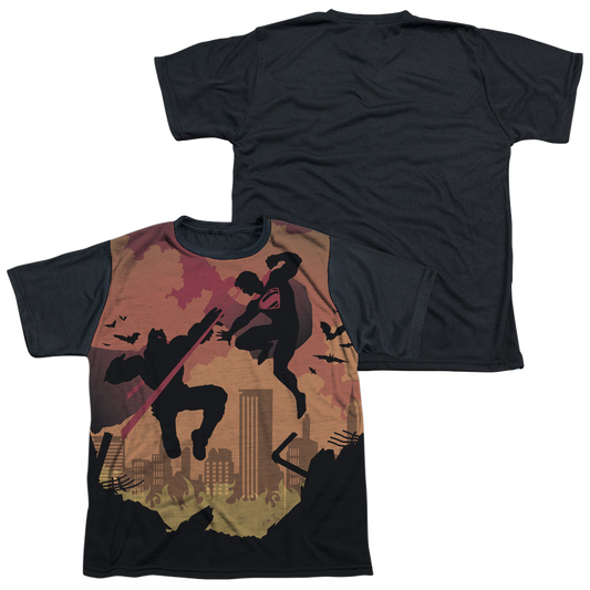 Batman v Superman Silhouette Fight - Youth Black Back T-Shirt Style001