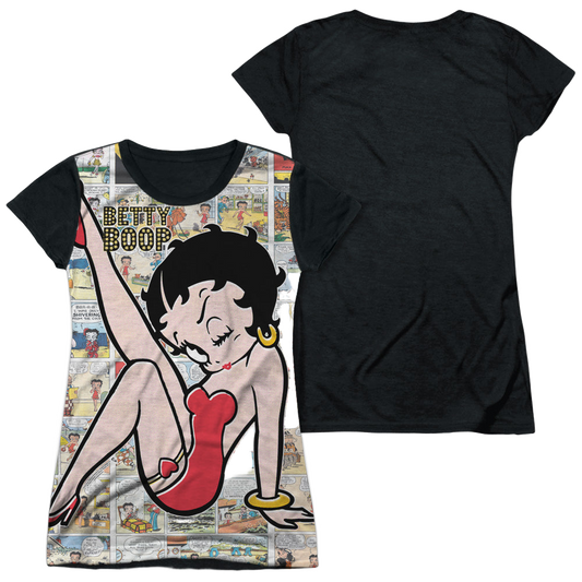 Betty Boop Vintage Strips - Juniors Black Back T-Shirt
