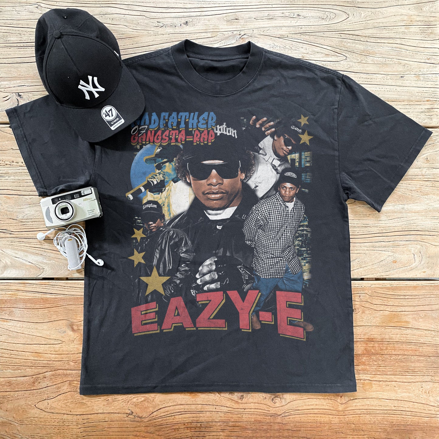 90s EAZY-E 'GODFATHER OF GANGSTA RAP' HEAVYWEIGHT BLACK T-SHIRT