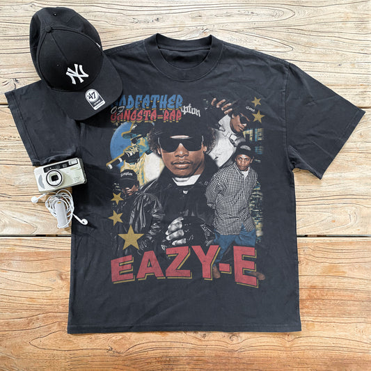 90s EAZY-E 'GODFATHER OF GANGSTA RAP' HEAVYWEIGHT BLACK T-SHIRT