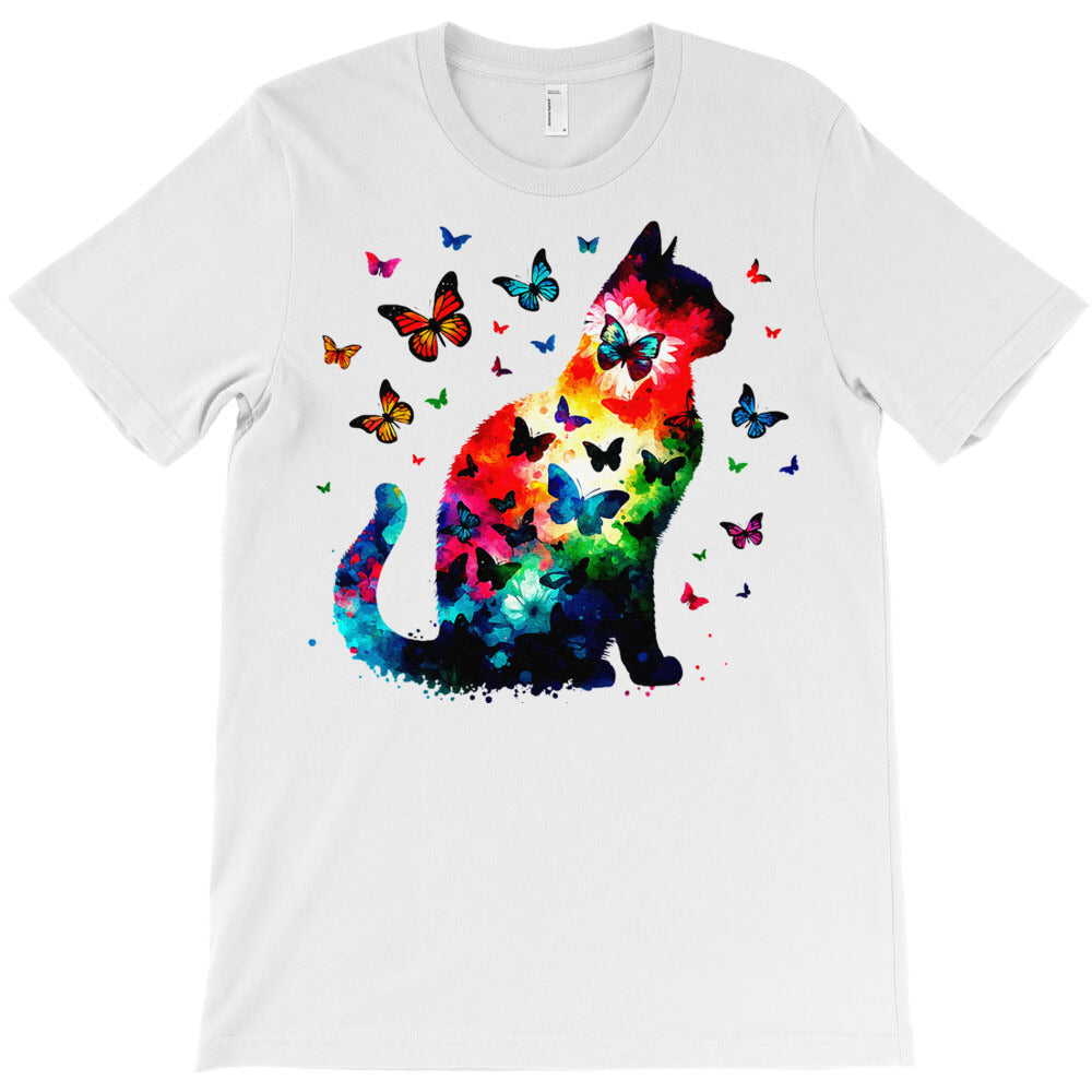 Colorful Cute Cat Wih Butterfly Kitten Silhouette T-Shirt Hoodie, Sweatshirt | VibeTeeNation.com
