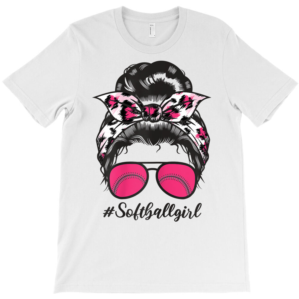 softball girl pink leopard print messy bun sunglasses t shirt T-Shirt Hoodie, Sweatshirt | VibeTeeNation.com
