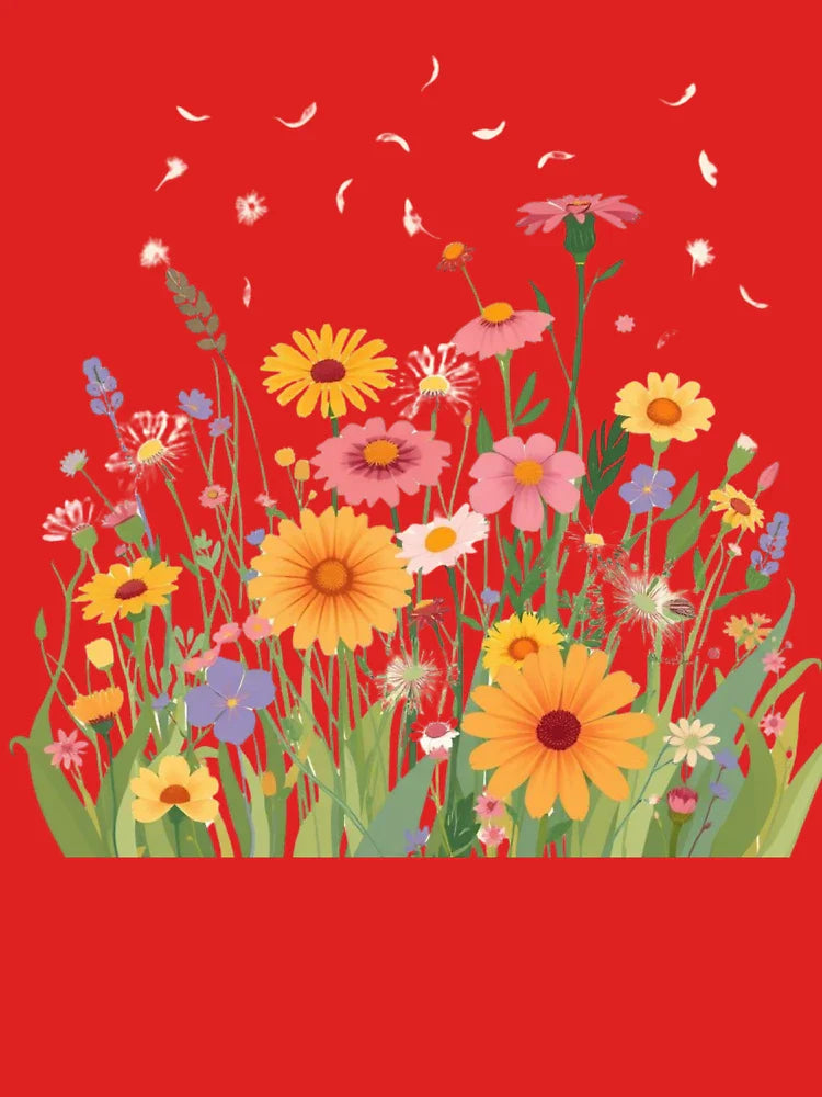 "Colorful Wildflower Field with Falling Petals – Botanical Nature Art" Classic T-Shirt Hoodie, Sweatshirt (Image 3)