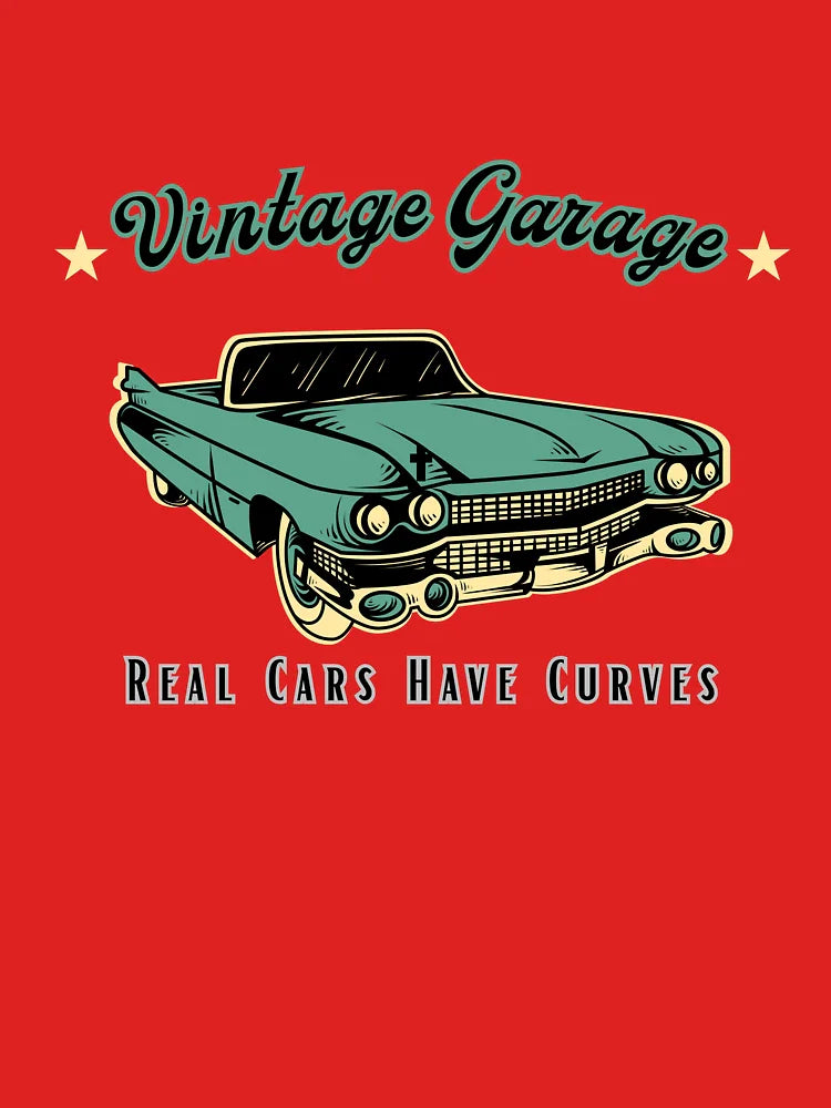 Vintage Garage, Real Cars have Curves Classic T-Shirt Hoodie, Sweatshirt | VibeTeeNation.com (Image 3)