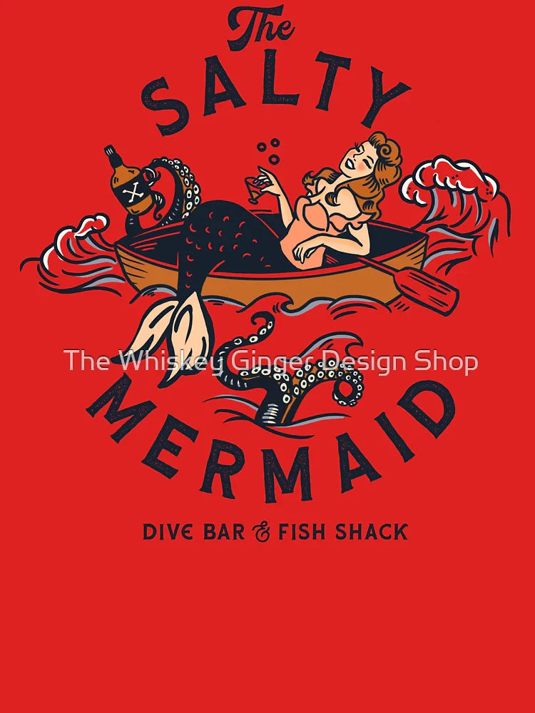 "The Salty Mermaid Dive Bar & Fish Shack" Cool Retro Mermaid Travel Design Classic T-Shirt Hoodie, Sweatshirt (Image 3)
