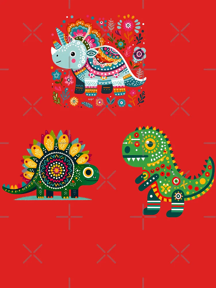 Three Cute Colourful Dinosaurs STICKER/MAGNET PACK - Scandinavian Folk Art by heidiannemorris © Classic T-Shirt... (Image 3)