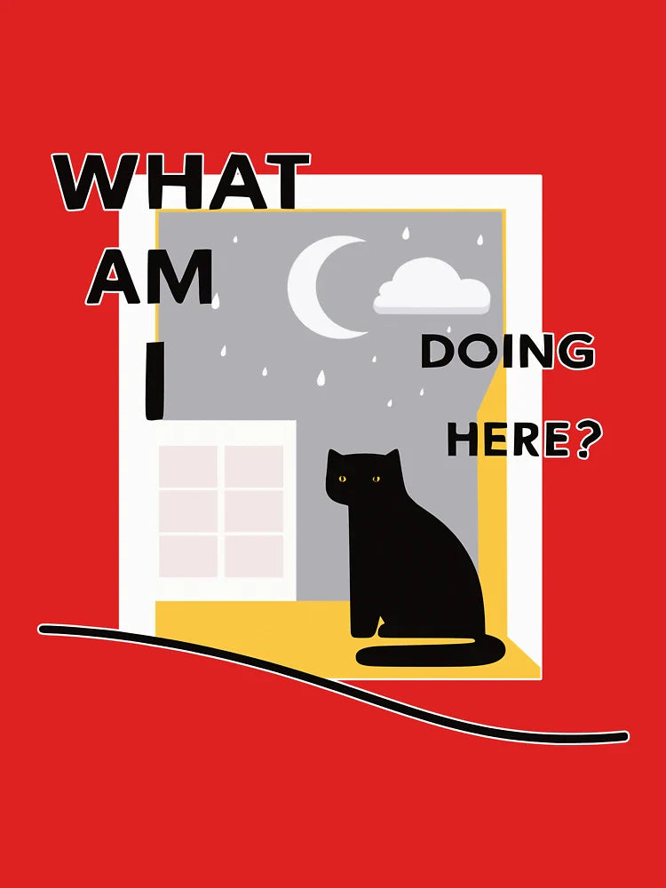 What Am I Doing Here? | Black Cat in the Rain – Sticker Classic T-Shirt Hoodie, Sweatshirt | VibeTeeNation.com (Image 3)