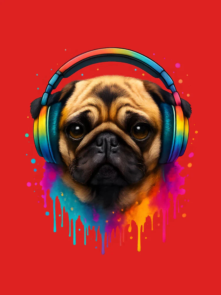 Funky Pug with Rainbow Headphones – Vibrant 3D Dog Art Classic T-Shirt Hoodie, Sweatshirt | VibeTeeNation.com (Image 3)