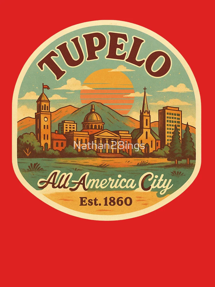 Tupelo Vintage Skyline Sticker – All-America City Classic T-Shirt Hoodie, Sweatshirt | VibeTeeNation.com (Image 3)