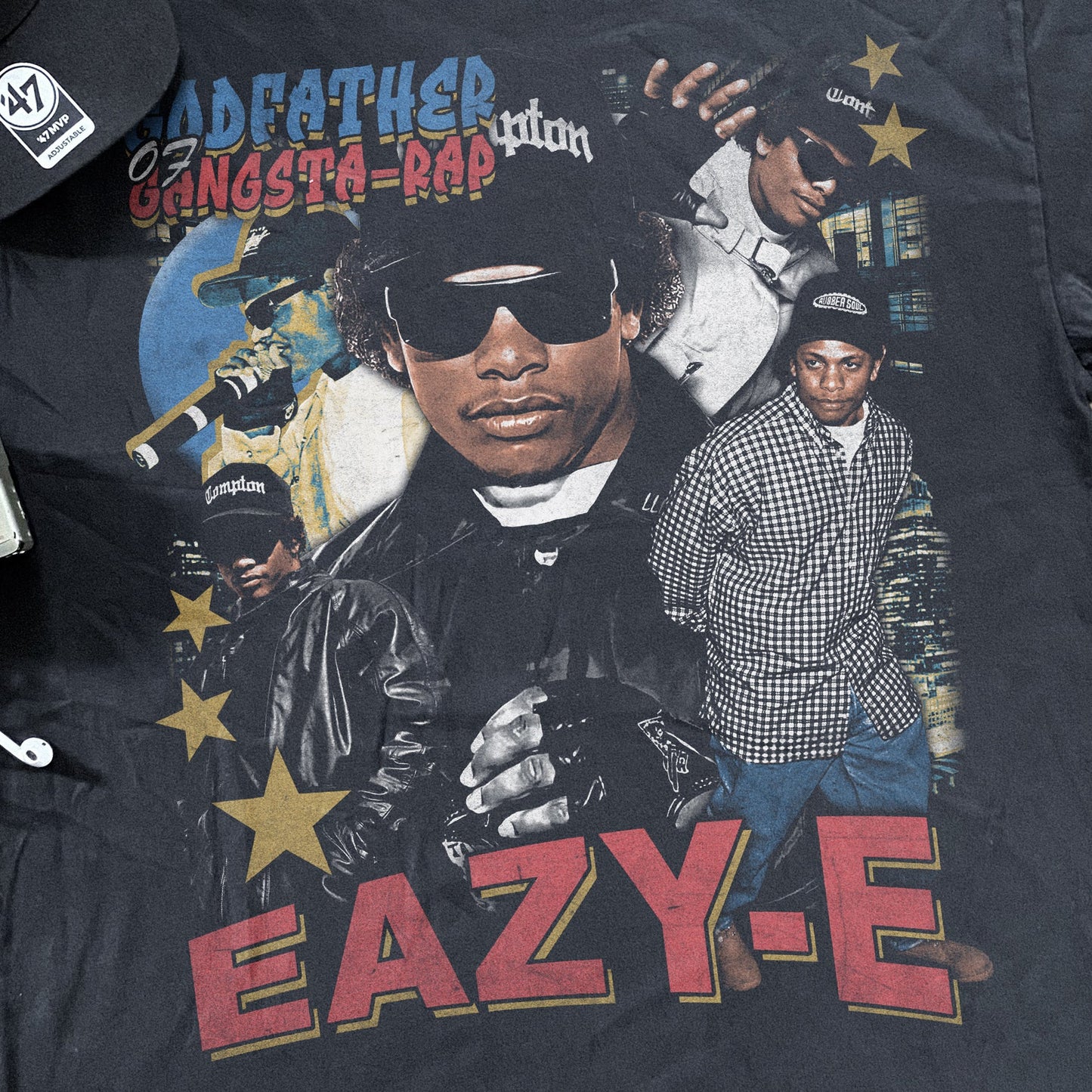 90s EAZY-E 'GODFATHER OF GANGSTA RAP' HEAVYWEIGHT BLACK T-SHIRT