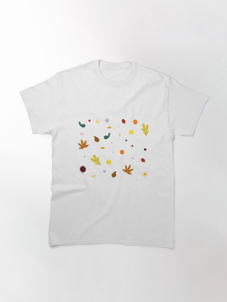 AUTUMN Fall Leaves Gourds Flowers Acorns Version 2 (Void White) Classic T-Shirts, Hoodie, Sweatshirt