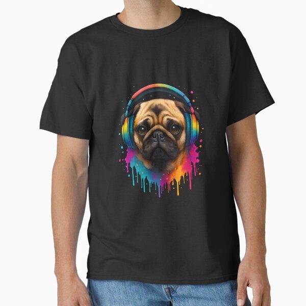 Funky Pug with Rainbow Headphones – Vibrant 3D Dog Art Classic T-Shirt Hoodie, Sweatshirt | VibeTeeNation.com (Image 2)