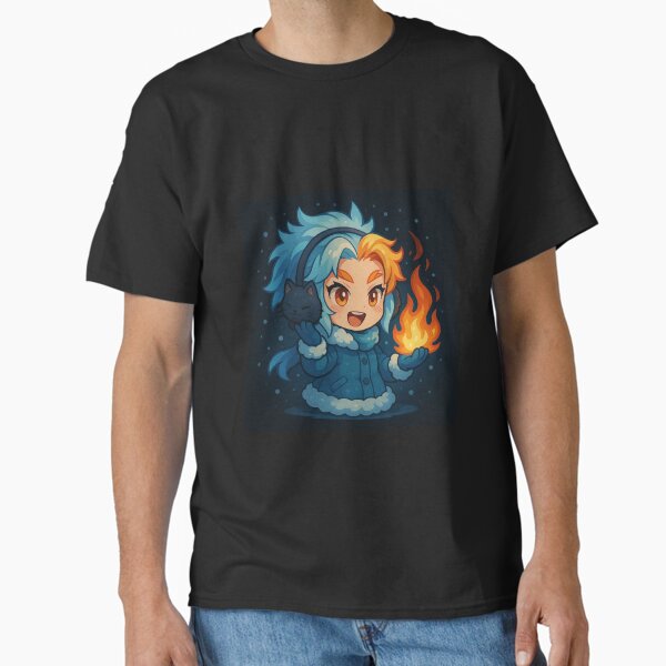 Frozen Flame Girl & Cat Earmuffs – Chibi Fire & Ice Anime Art Classic T-Shirt Hoodie, Sweatshirt (Image 2)