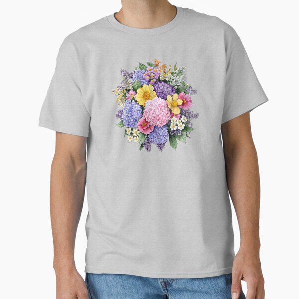 Summer flower bouquet watercolor sticker  Classic T-Shirt Hoodie, Sweatshirt | VibeTeeNation.com (Image 2)