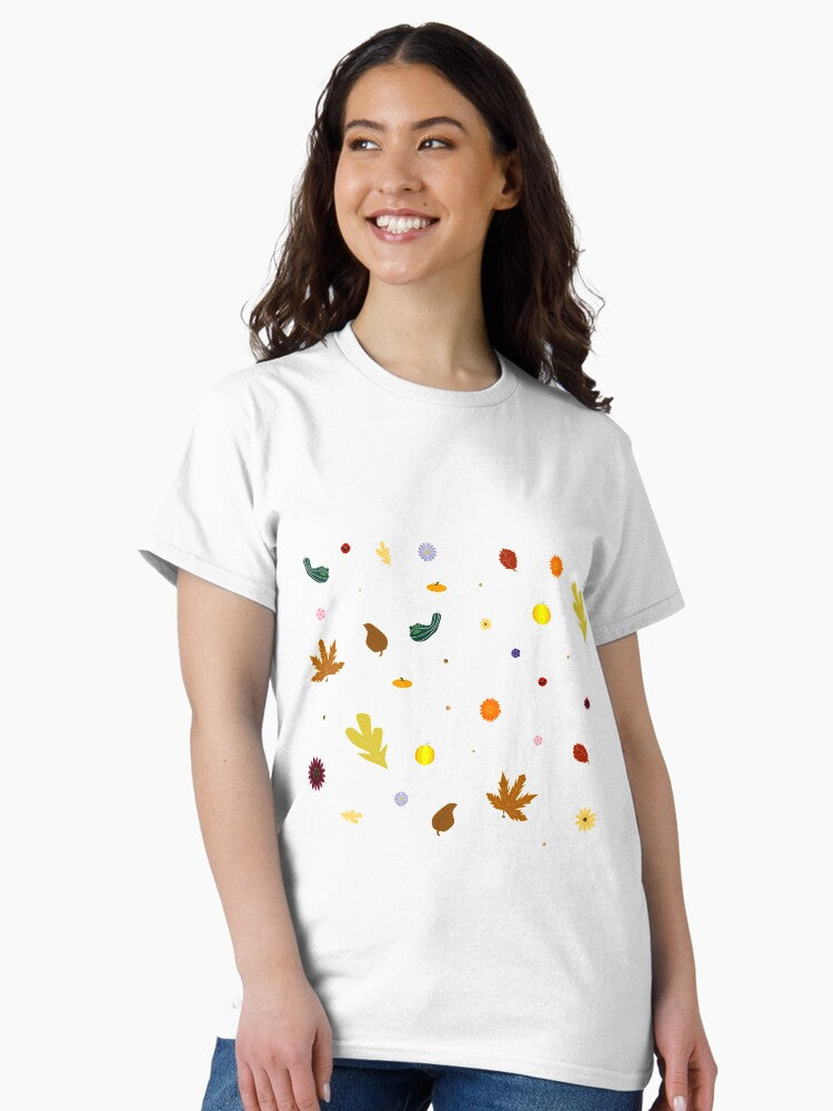AUTUMN Fall Leaves Gourds Flowers Acorns Version 2 (Void White) Classic T-Shirts, Hoodie, Sweatshirt