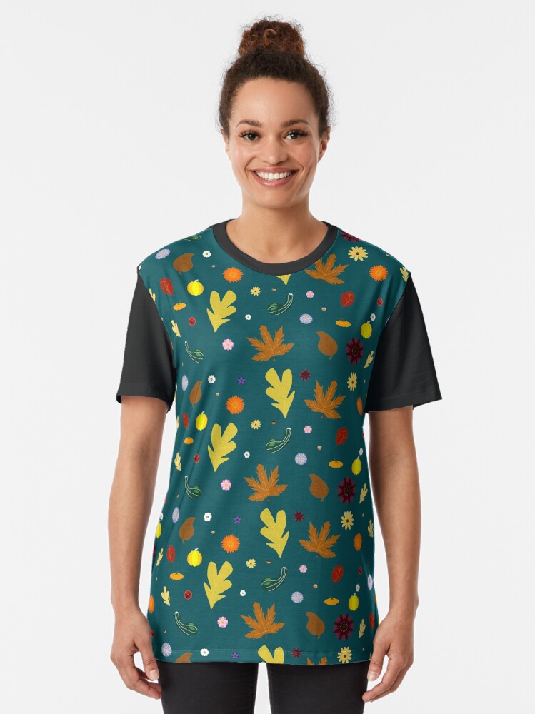 AUTUMN Fall Leaves Gourds Flowers Acorns Version 1 (Deep Turquoise) T-Shirts, Hoodie, Sweatshirt