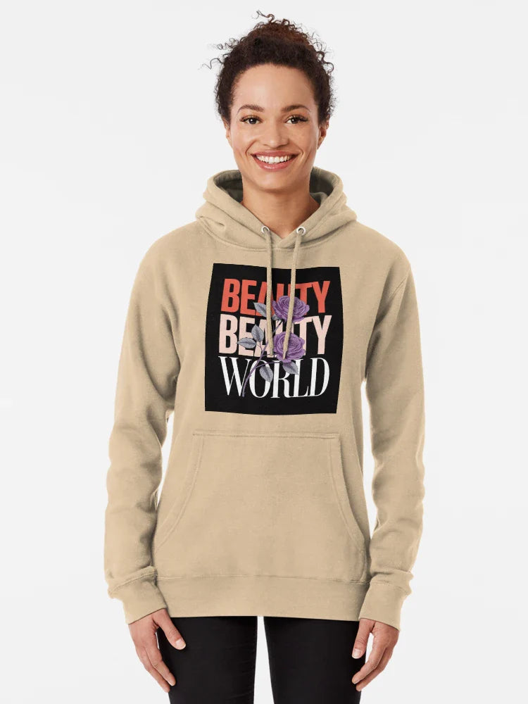 Elegant "Beauty World" Graphic Design with Purple Roses Classic T-Shirt Hoodie, Sweatshirt | VibeTeeNation.com (Image 5)
