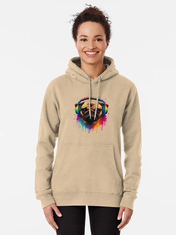 Funky Pug with Rainbow Headphones – Vibrant 3D Dog Art Classic T-Shirt Hoodie, Sweatshirt | VibeTeeNation.com (Image 5)