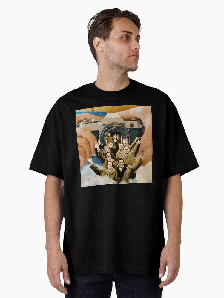 Wish You Were Here: Surreal Collage Print of Joyful Travelers Descending (Image 1)