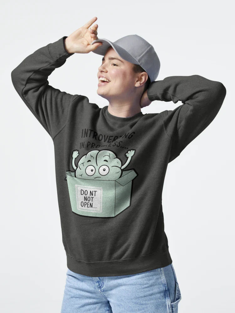 Introverting in Progress – Funny Lazy Brain Illustration for Introverts Classic T-Shirt Hoodie, Sweatshirt (Image 4)