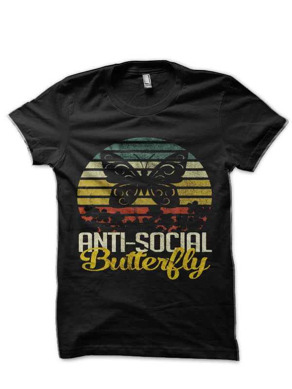 Funny Anti Social Butterfly Introverts Vintage Retro Style Black Half Sleeve T-Shirt Hoodie, Sweatshirt | VibeTeeNation.com