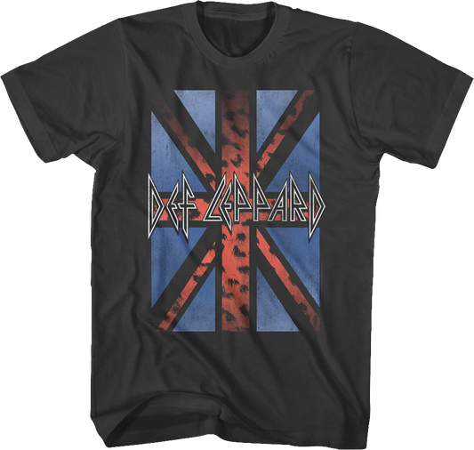 Vintage Leopard Print Flag Def Leppard T-Shirt