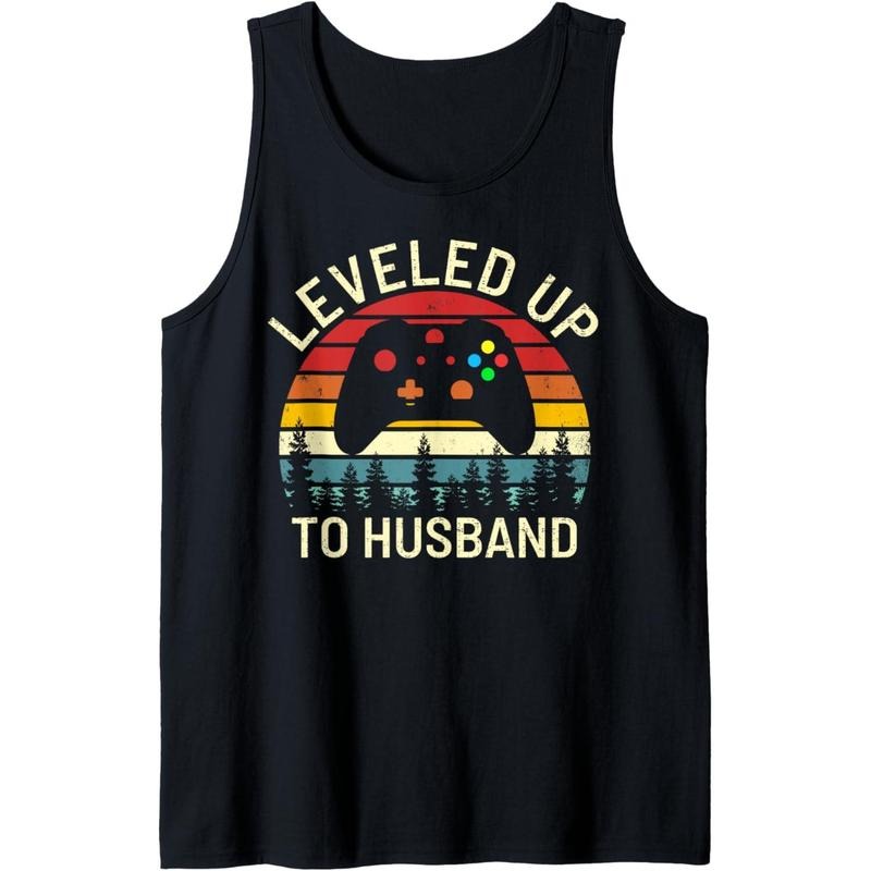 vintage leveled up to husband newly married funny video game Tank Top MADE IN USA