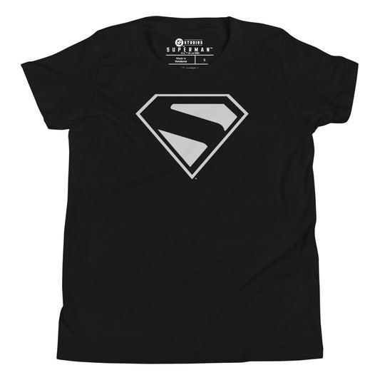 SUPERMAN (2025 Movie) Black & Silver S-Shield Youth T-Shirt
